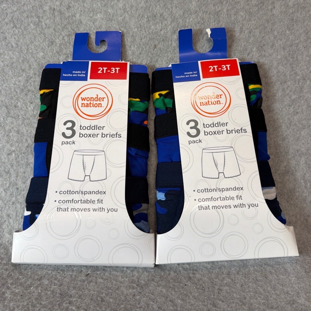 Wonder Nation Boxer Briefs Toddler 2T-3T Blue Camo NEW (2) 3pk Cotton Spandex